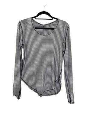 Lululemon Navy & White Striped Long-Sleeve Scoop Neck Top